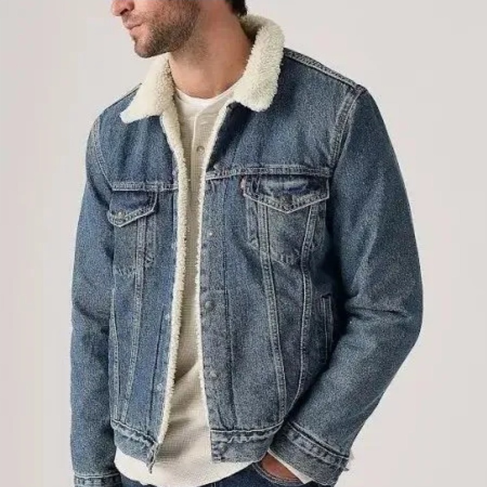 Levi's Trucker Jacket Type III Sherpa Lined XS Mens Blue‎ Jean Coat Winter